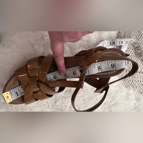 Saint Laurent Tribute Platform Sandals Dark Tan Beige Patent Authentic 38.5 - Picture 16 of 16